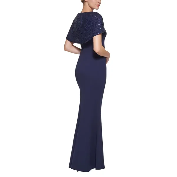 Vince Camuto Womens Crepe Trumpet Sequin-Cape Dress Gown VC2M3344 Navy Blue 2 - Image 10