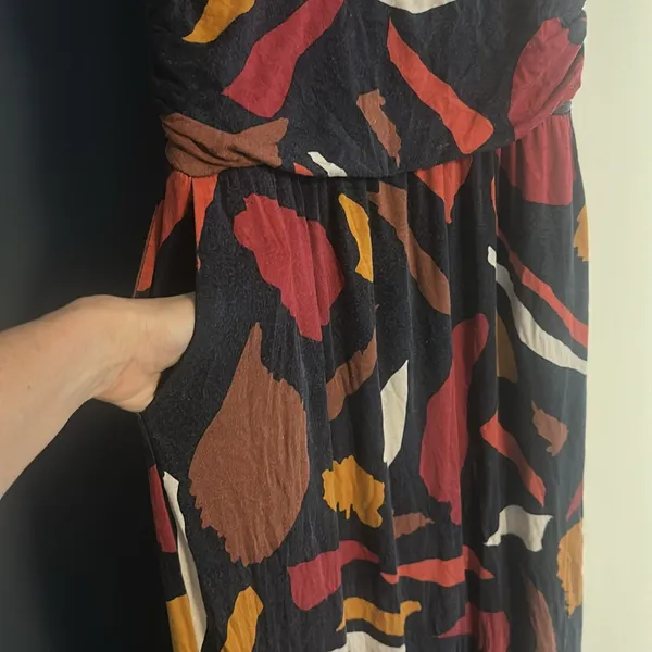 Maeve Red and Orange Sleeveless V-Neck Sundress large lined empire waist - Image 5