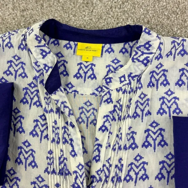 Roberta Roller Rabbit Cotton Tunic Top Blue Block Print Boho Beach Resort M‎ - Image 4