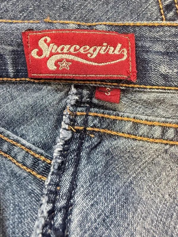 Low Rise Y2K Spacegirl Denim Mini Skirt Cargo Pocket McBling Size XS/S - Image 2