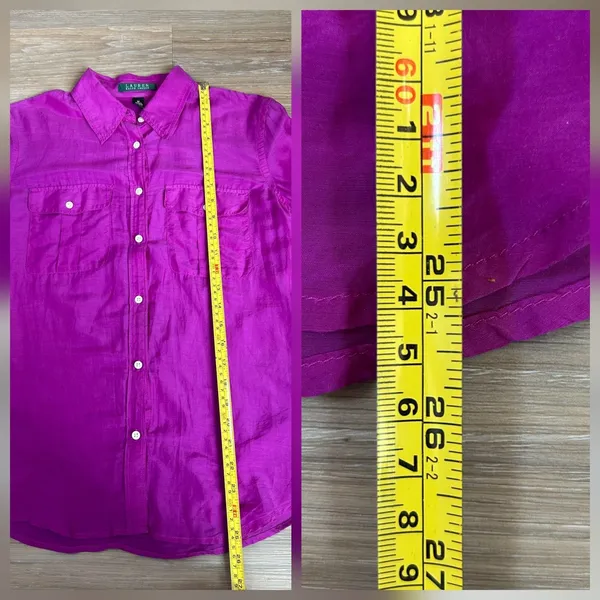 Lauren Ralph Lauren Button Up Shirt Women Large Purple Cotton Silk Utility Light - Image 4