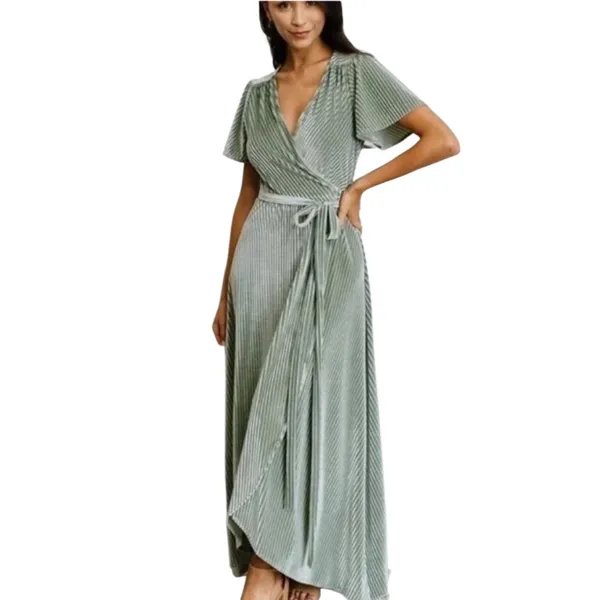 Andi Ribbed Velvet Wrap Dress by Baltic Born in the color Dusty Sage Size M NWOT - Image 5