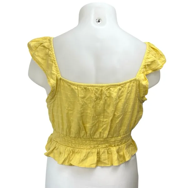Aeropostale Women's Yellow Sleeveless Ruffle Lace Up Peplum Tank Crop Top Sz XL - Image 3
