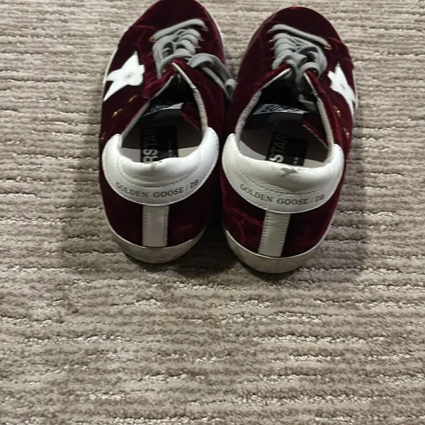 Golden Goose Burgundy and White Sneakers - Image 2