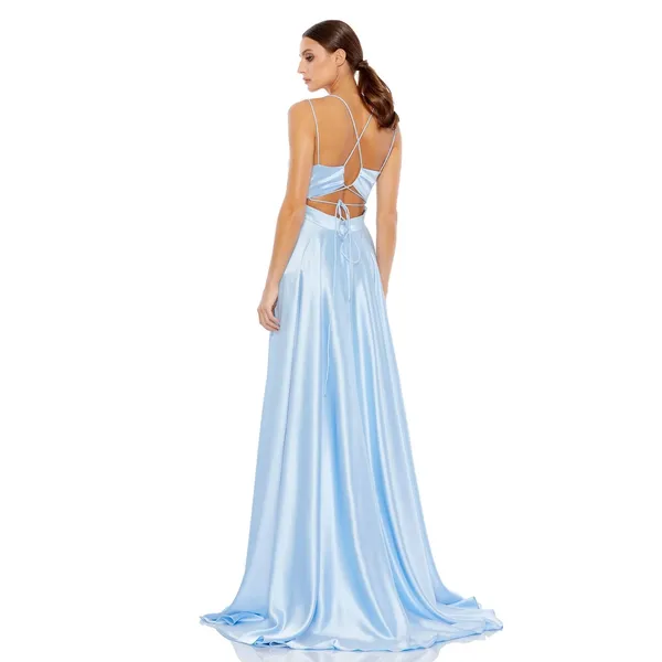 Mac Duggal Powder Blue Satin High Slit Gown Size 8 Evening‎ Dress - Image 2
