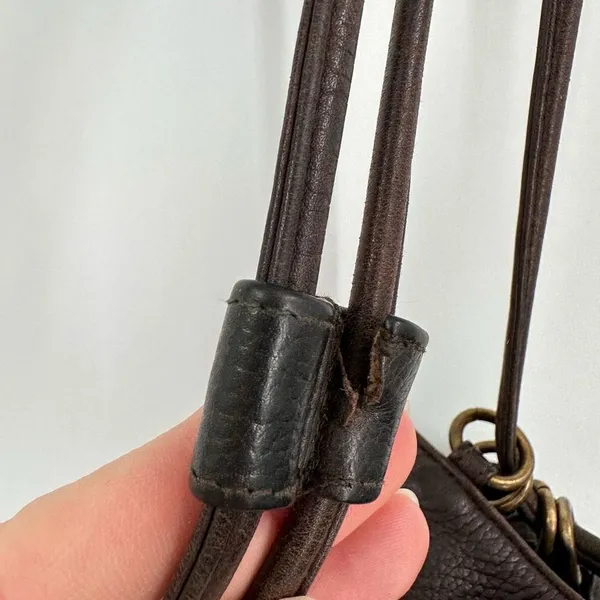 Stone Mountain Dark‎ Chocolate Brown Pebbled Leather Brass Grommet Bucket Bag - Image 13