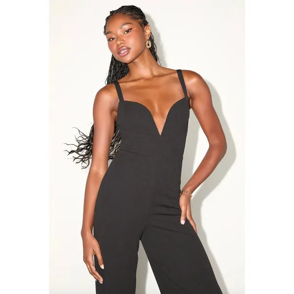 Lulus Brighton Black Plunge Wide-Leg Jumpsuit Formal Classic Cocktail Small NWT - Image 2