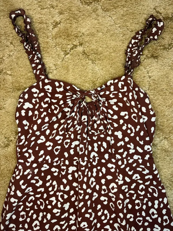 Cotton Candy LA Brown Leopard Print Mini Dress Medium Ruffle Strap - Image 3
