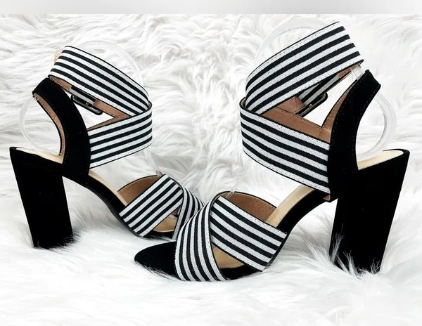 Women’s Stretch Canvas Chunky Heel Sandal With Buckle Size 39 (US 8.5) - Image 2