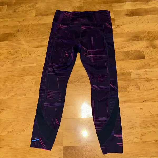 Brooks Women's Running Leggings Purple Geometric Activewear Size L No drawstring - Image 4