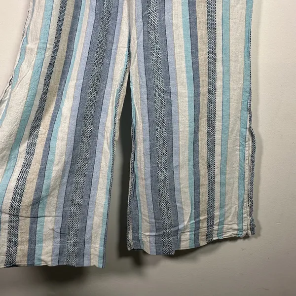 Indigo‎ Rein Blue Striped Linen Blend Wide Leg Paperbag Waist Pants Womens Small - Image 7