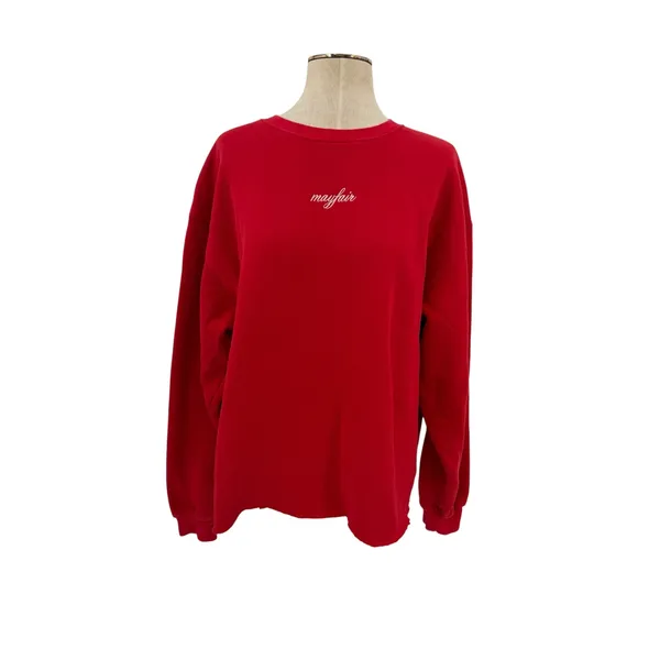 The Mayfair Group Bad Days Graphic Oversized Raw Hem Sweatshirt Red M/L - Image 2