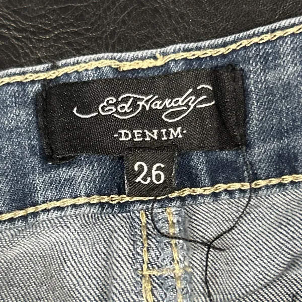Ed Hardy Flare Jeans Womens 26 True Love Dagger Love Eternal Embroidered Y2K - Image 3