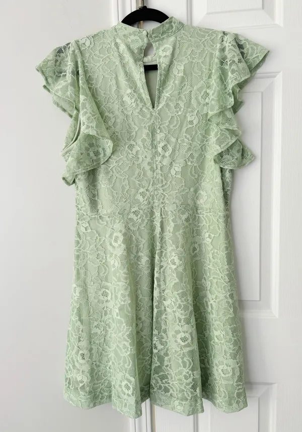 Anthropologie Maeve Mock-Neck Ruffle Sleeve Lace Mini Dress, Size L - Image 9