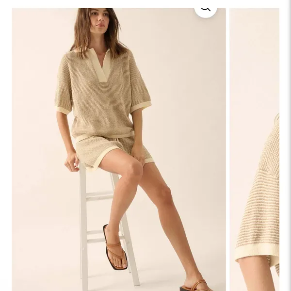 Prómesa NWT Days of Joy Striped Short-Sleeve Polo Sweater size L in Cream & Sand - Image 8