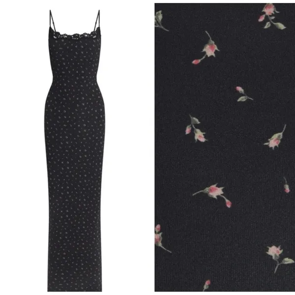 NWT SKIMS Onyx Rosebud Print Fits Everybody Lace Long Dress 4X - Image 2