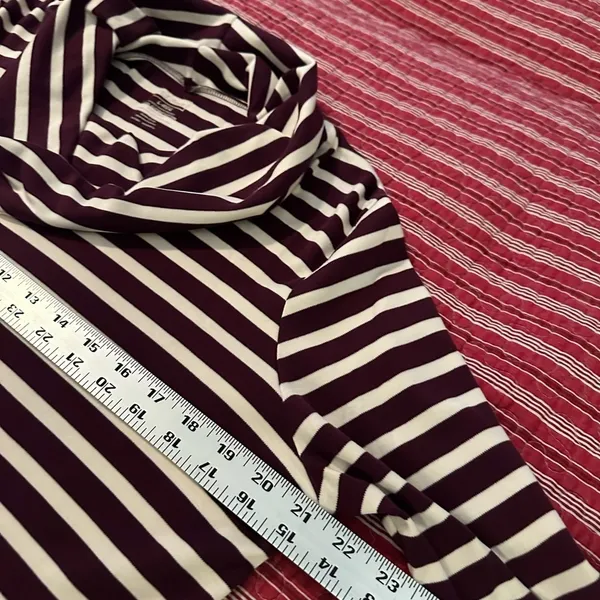 L.L. Bean Maroon and White Striped Cowl Neck - Image 5