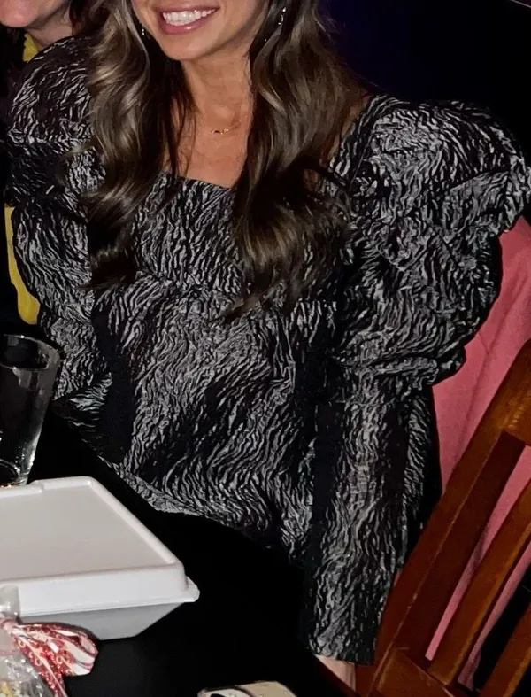 Amazing Lace Silver Puff Sleeve Metallic Top - Image 3