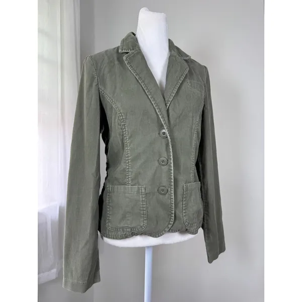 Vintage ‘04 Old Navy Khaki Green Corduroy Single Breasted Blazer - Image 5