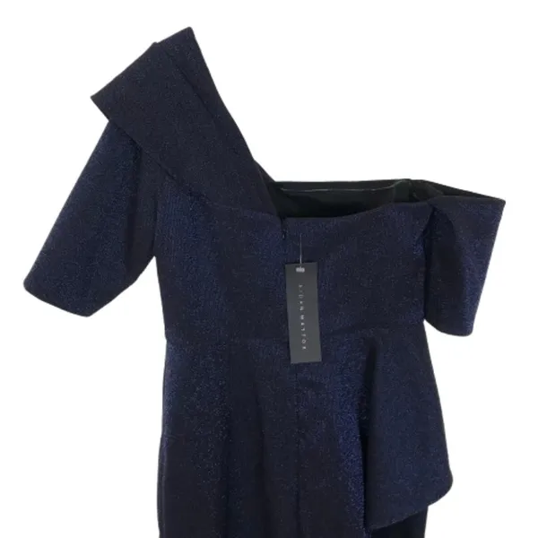 NWT Aidan Mattox Womens Size 6 Blue One Shoulder Metallic Maxi Dress Gown NEW - Image 5