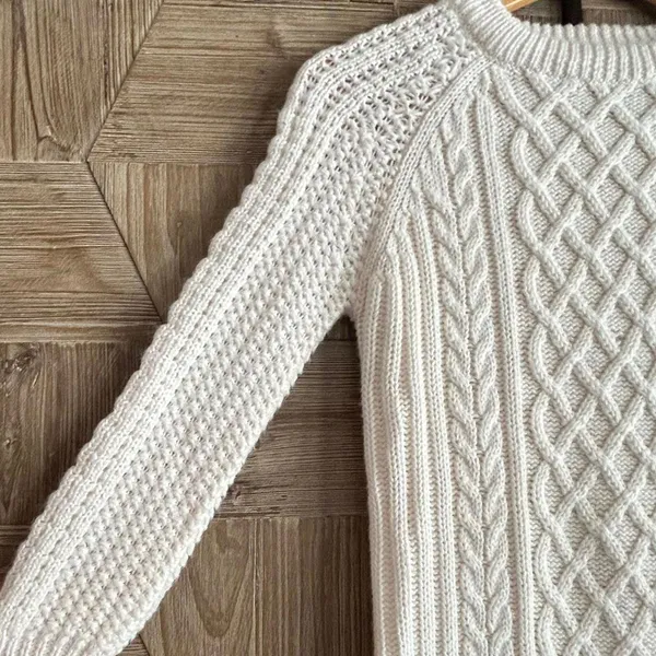 Lara Knit White Cable Knit Crew Neck‎ Pullover Sweater Crochet - Image 2