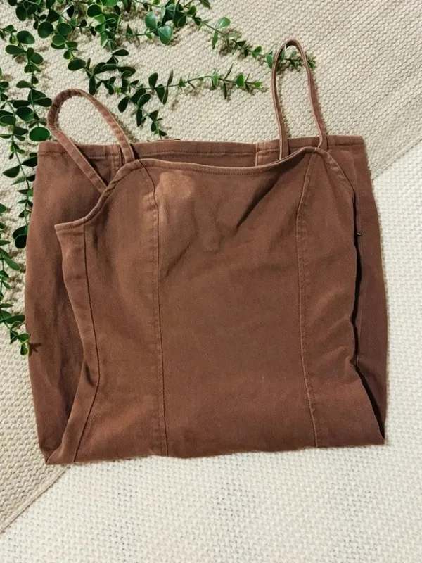 H&M Divided Brown Denim Cami Mini Dress - Size XS (US 2) - Image 3
