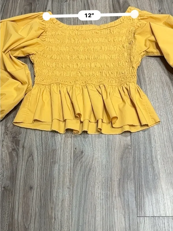 Free People mustard Yellow Smocked Peplum Blouse. - Image 13