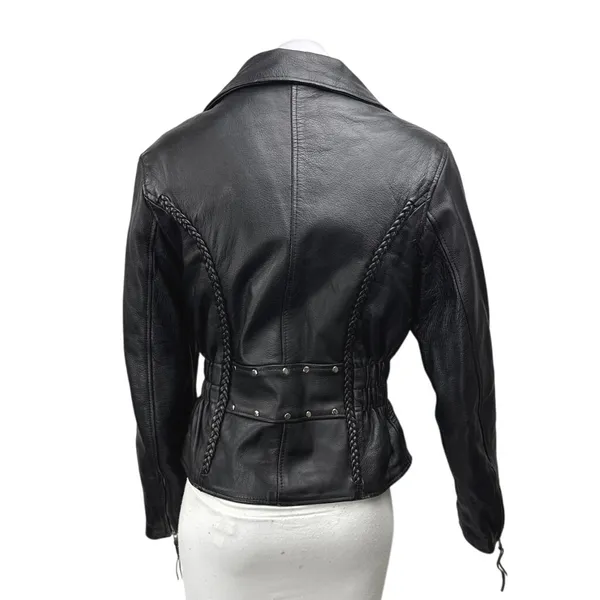 Interstate Leather Genuine Black Long Sleeve Zip Up Biker Motorcycle Jacket XS - Image 2