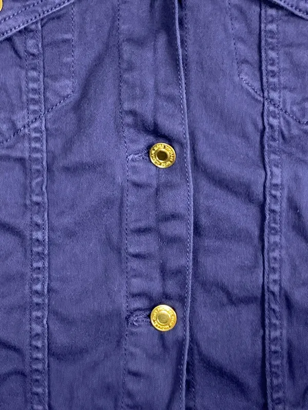 Michael Kors Denim Jacket Womens M Dark Blue Stretch Trucker Button Front - Image 9