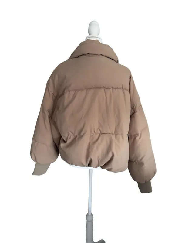 BEIGE Oversized Puffer Winter Coat Size Small Tan - Image 6