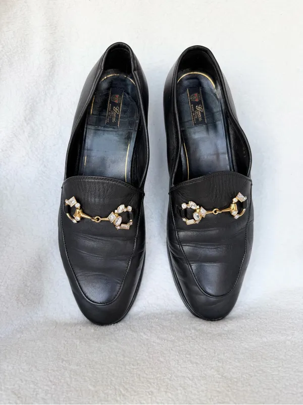 Gucci Black Leather Women's Loafers with Gold Horsebit Size 8.5 - Image 9