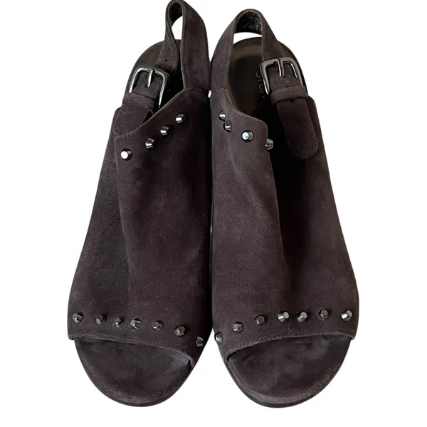 Stuart Weitzman Commodore Bootie 6 Brown‎ Leather Suede Studded Shoes Chic Edgy - Image 4