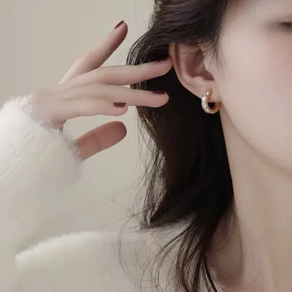CZ Cubic Zirconia Gold Hoop Earrings for Women - Image 3