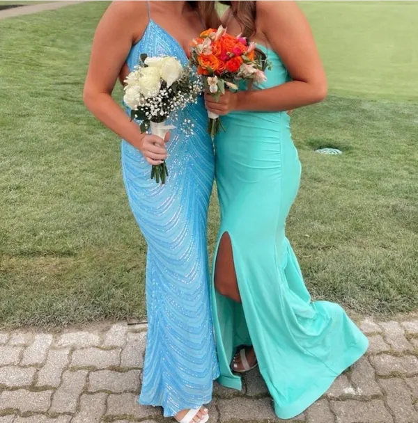 Teal prom dress with train Blue Size M - Image 3