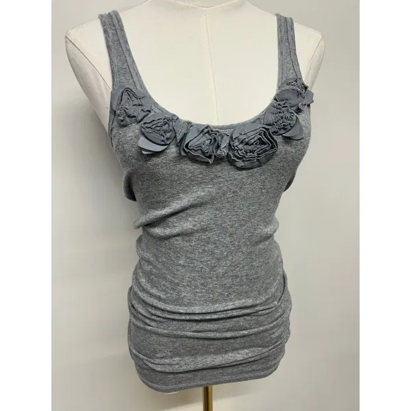 Abercrombie Y2K Gray Rosette Tank Long Coquette Ribbed Large‎ Bella Swan Elena - Image 2