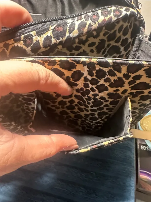 Leopard Print Crossbody Satchel - Laptop bag etc Tan/Black excellent like new - Image 7