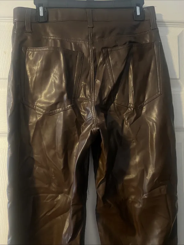 Abercrombie Women Brown Faux Leather Pants - Classic Straight Fit - Image 6