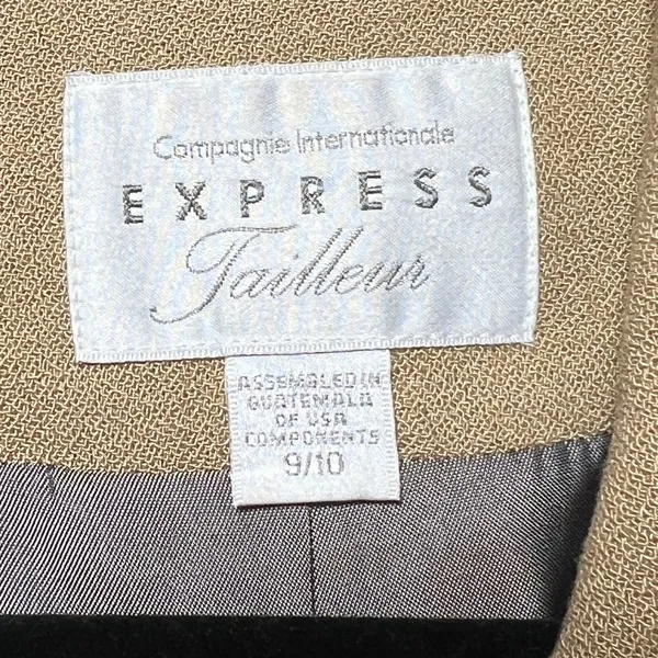 Express Vintage‎ 90s 3 Piece Suit Set 9/10 Camel Tan Wool Blend Blazer Pant Skirt Lined - Image 2