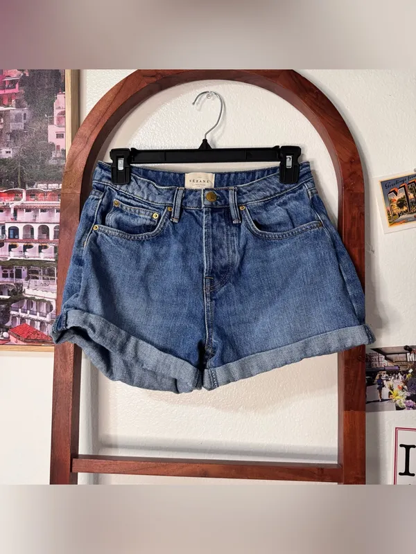 Sezane Niels Denim Cuffed Shorts - Image 3