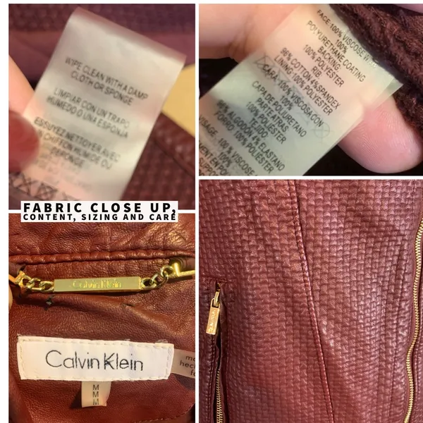 Calvin Klein Burgundy Textured Faux Leather Jacket (M) - Image 12
