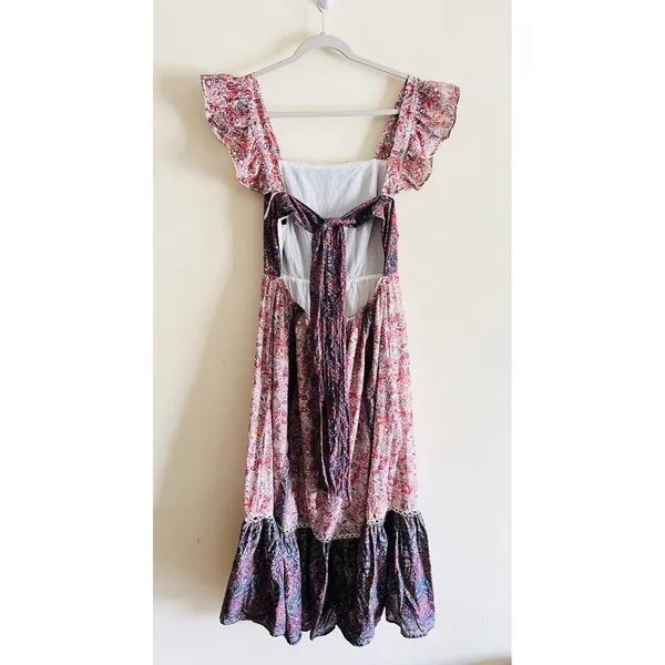 Haute Hippie Maxi Dress‎ Boho Flutter Sleeve Cotton Flounce Hem Floral Sz 12 - Image 2