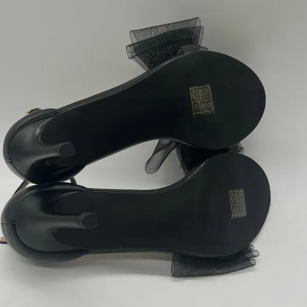 Allegra K Heels Sandals Women 8 Black Mesh Bow Pointed‎ Toe Slip On Dressy New - Image 5