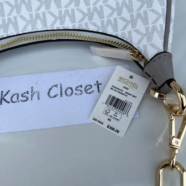 Michael Kors Bright White Cora Shoulder Handbag Crossbody Medium Pouchette - Image 6