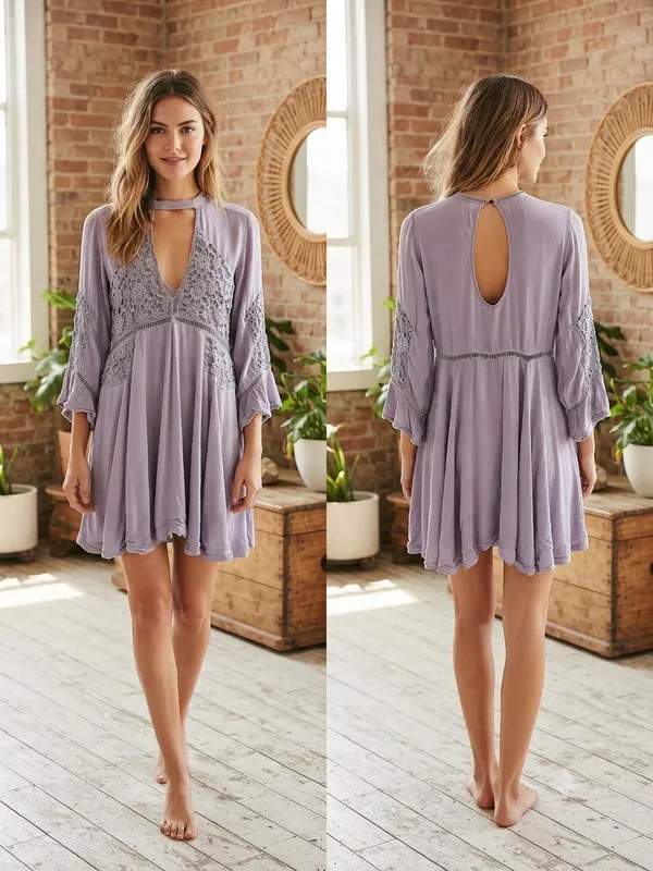 Free People Lilac Crochet Lace Tunic Dress Boho Small - Image 14