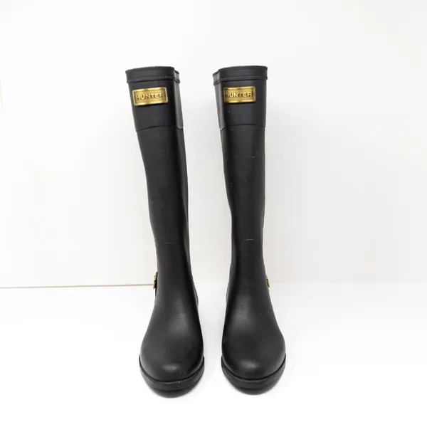 NEW Hunter Belsize Waterproof Knee High Gold Logo Rubber Rain Boots Shoes Black - Image 2