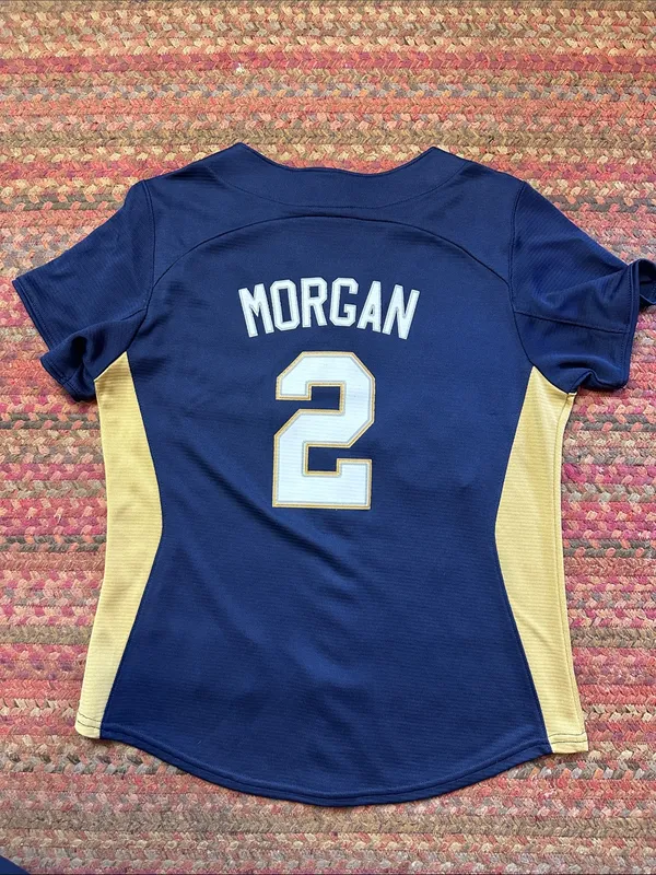 MORGAN #2 Majestic Brewers BASEBALL Navy & Gold Button-Up Jersey - Image 2