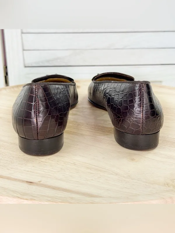 Brooks Brothers Croc Embossed Leather Tassel Loafers Brown 10 AA Narrow - Image 6