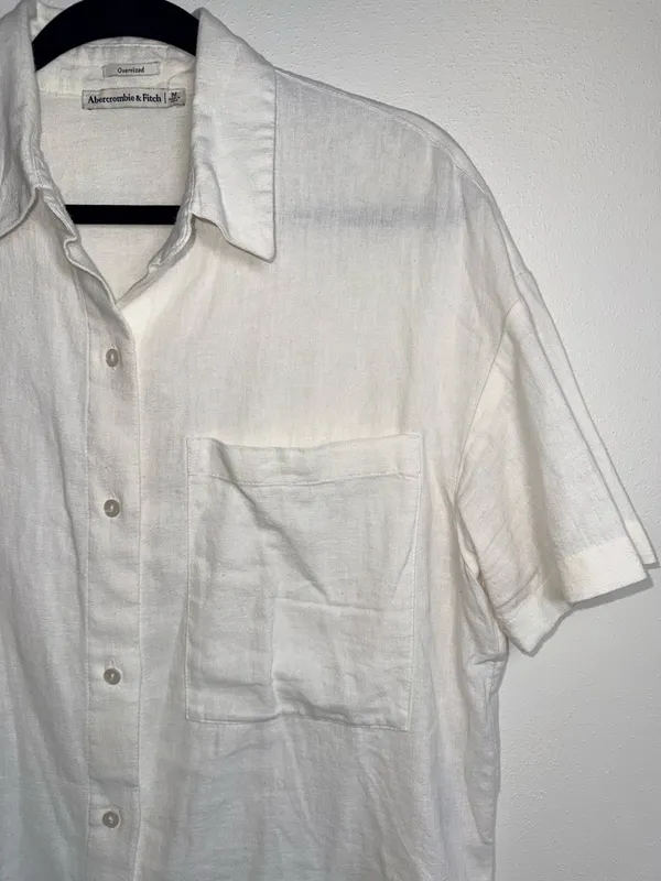 Abercrombie & Fitch Linen Blend Oversized Shirt Ivory White Button Down - Image 3