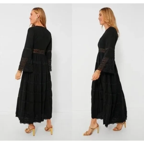 NEW Tuckernuck Hyacinth House Lydia Black Lace Maxi Dress with Bell Sleeves XS - Image 2