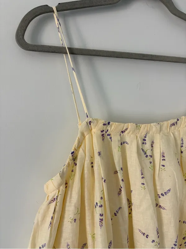 H&M Wildflower Linen Blend Sleeveless Square Neck Maxi Dress Butter Yellow M - Image 3